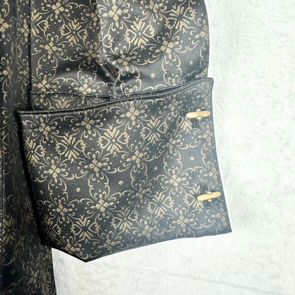 Finley Savoy Tunic Top French Cuffs Size Large Damask Print Black Gold Lagenlook - Picture 5 of 7